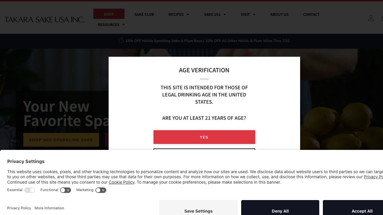 Takara Sake USA Inc.公式サイトのスクリーンショット