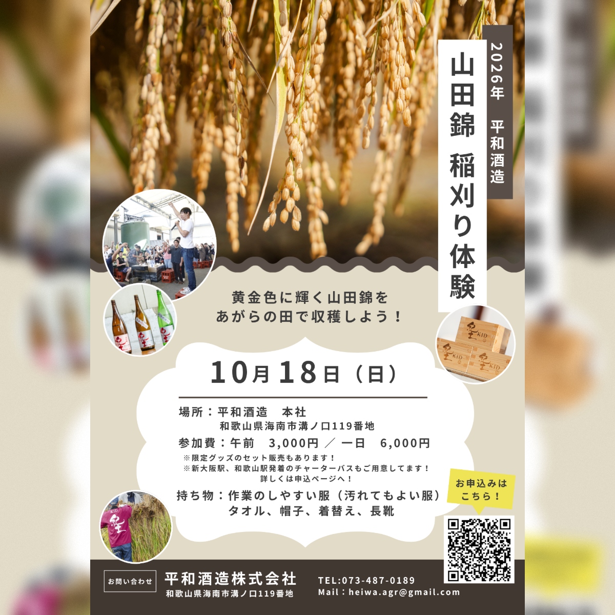 平和酒造 山田錦稲刈り体験 2026